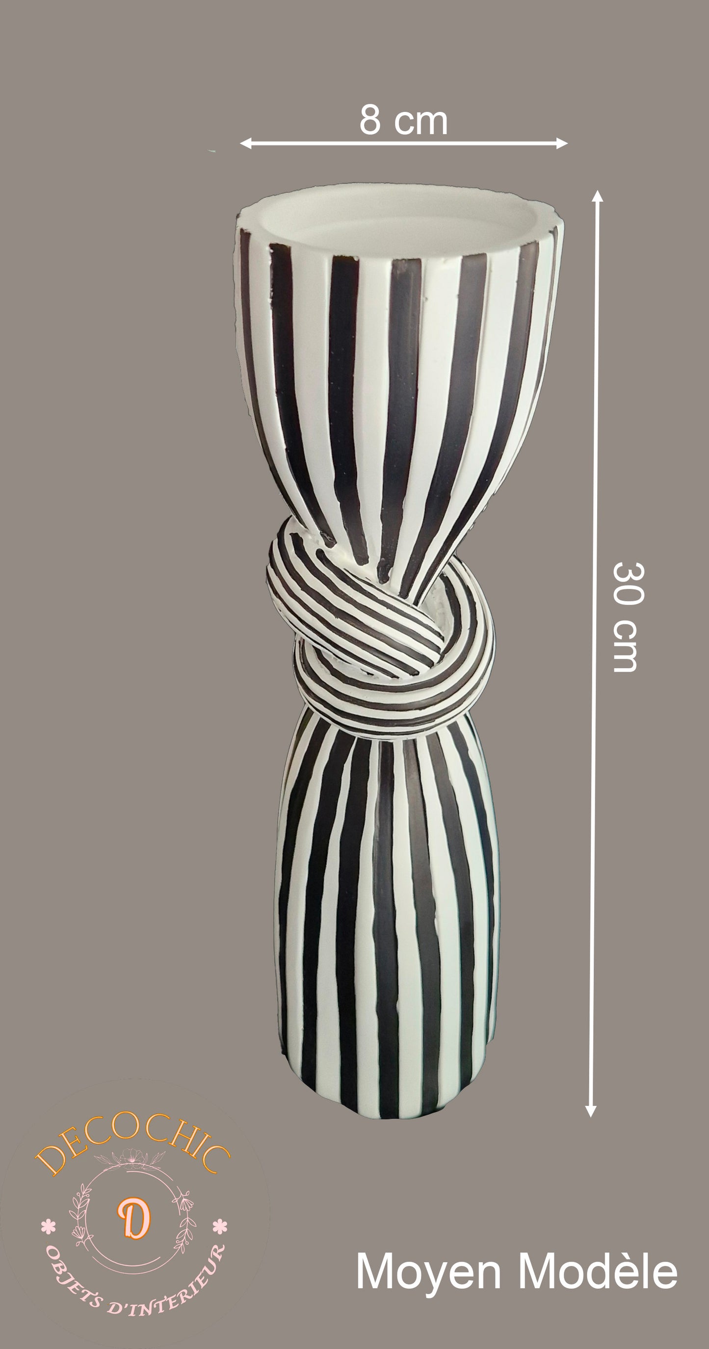 Bougeoir Elégant "Rayures et Nœud"