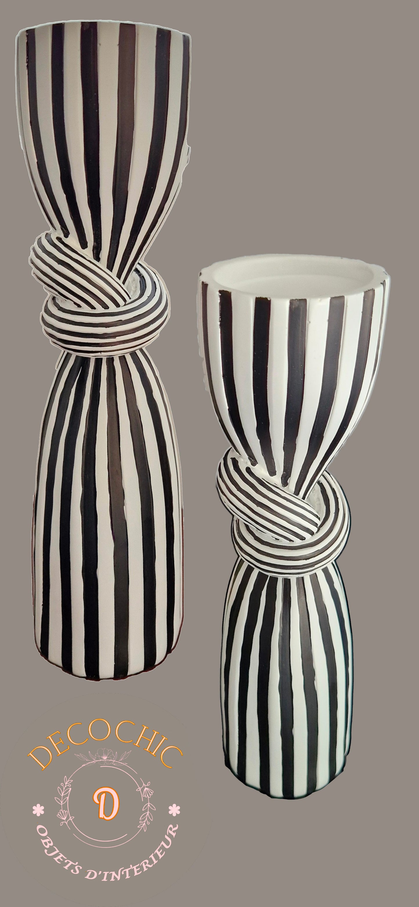 Bougeoir Elégant "Rayures et Nœud"