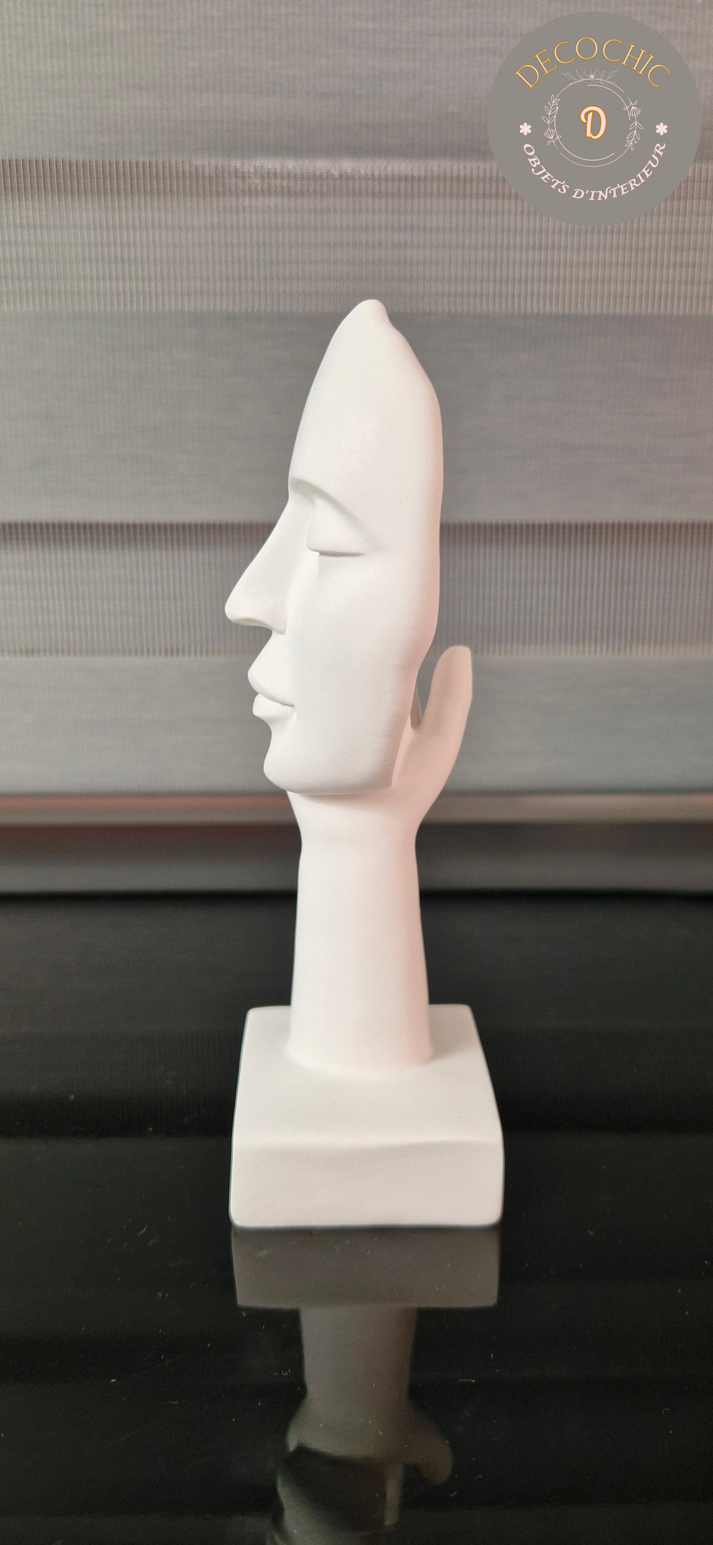 Sculpture "Visage et Main" Blanche
