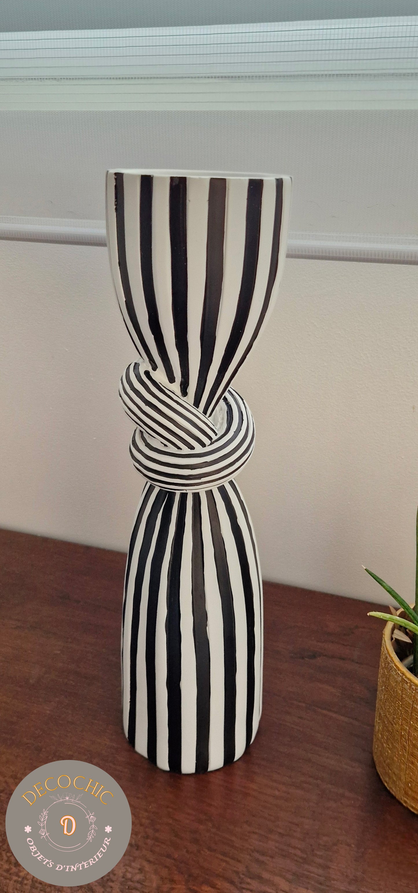 Bougeoir Elégant "Rayures et Nœud"