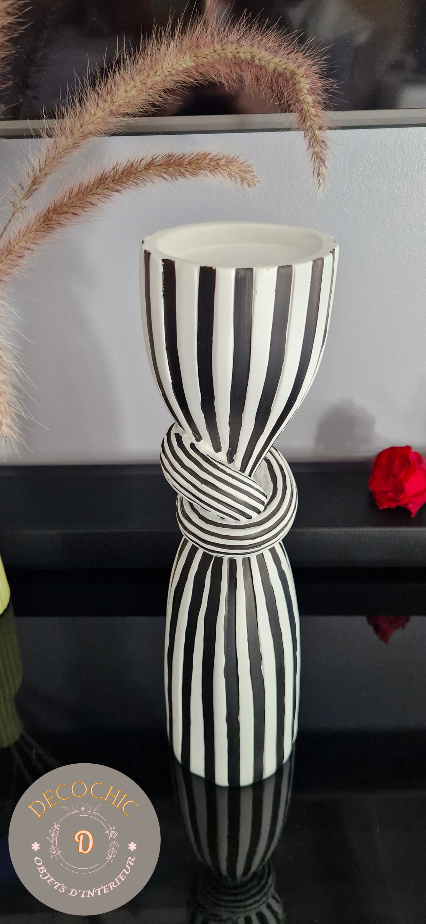 Bougeoir Elégant "Rayures et Nœud"