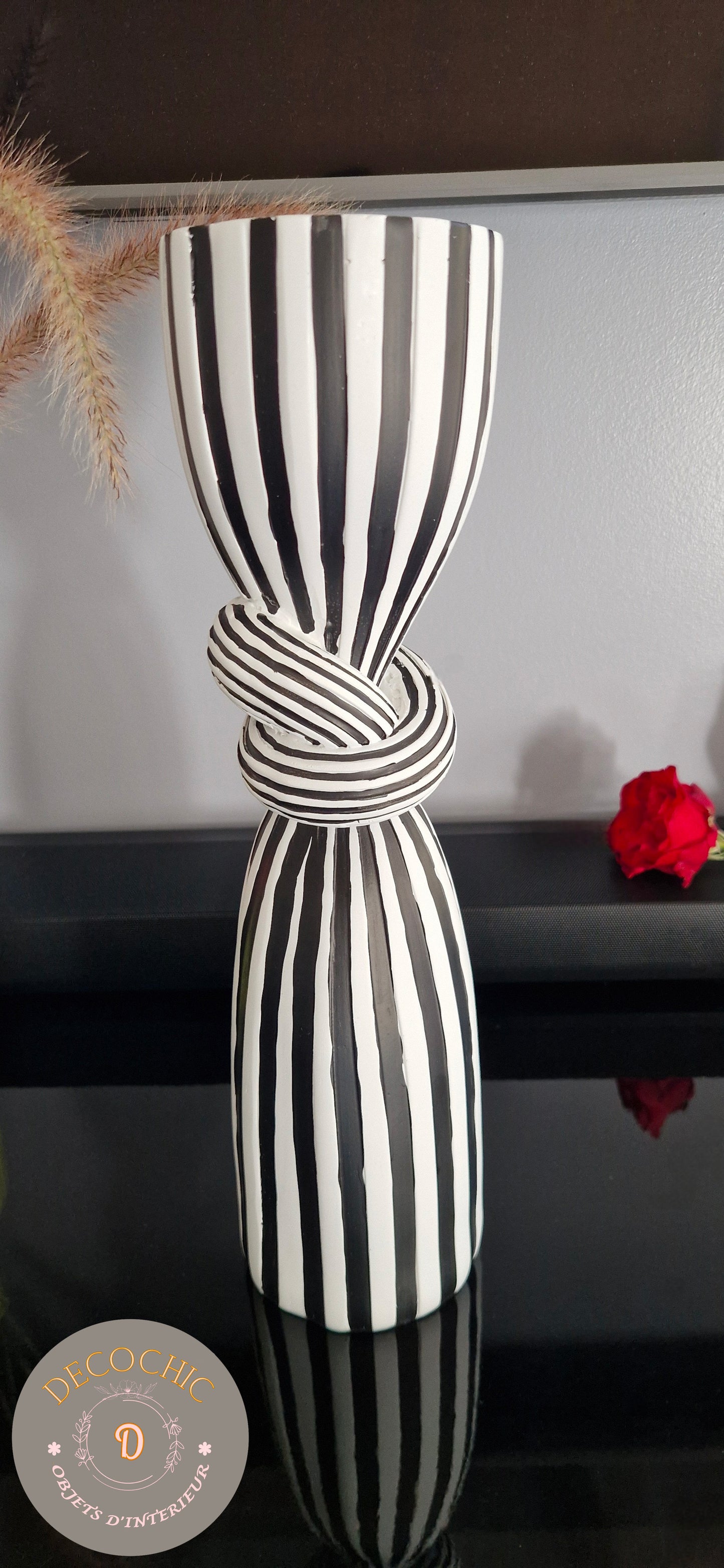 Bougeoir Elégant "Rayures et Nœud"