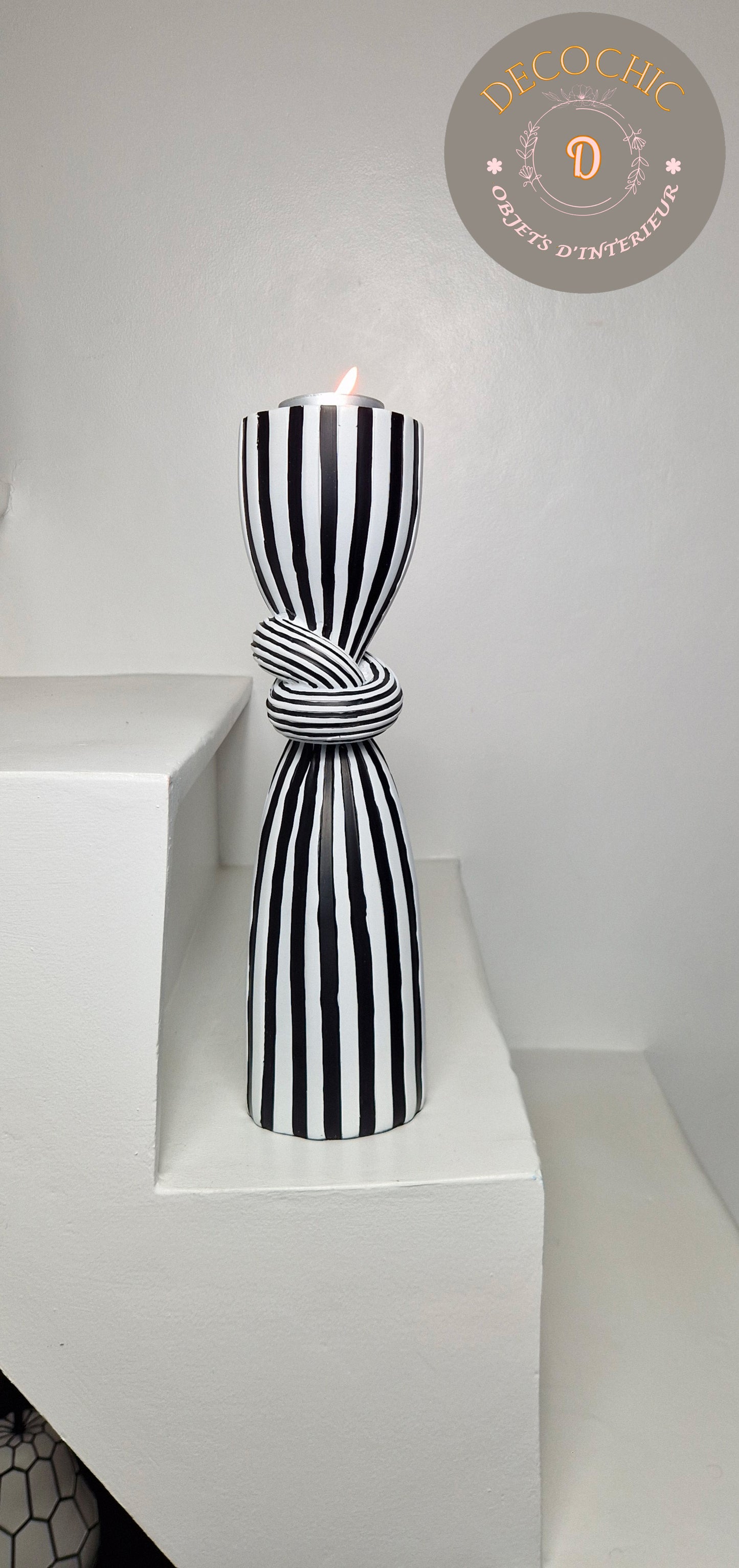 Bougeoir Elégant "Rayures et Nœud"