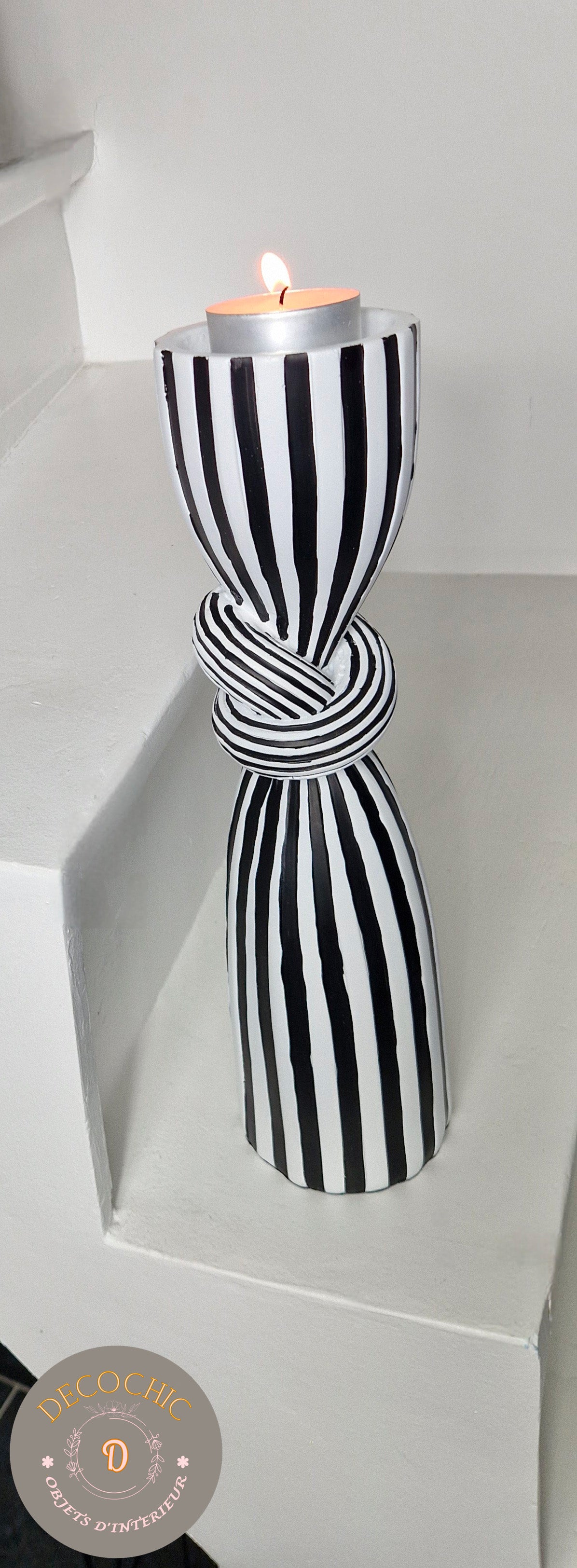 Bougeoir Elégant "Rayures et Nœud"