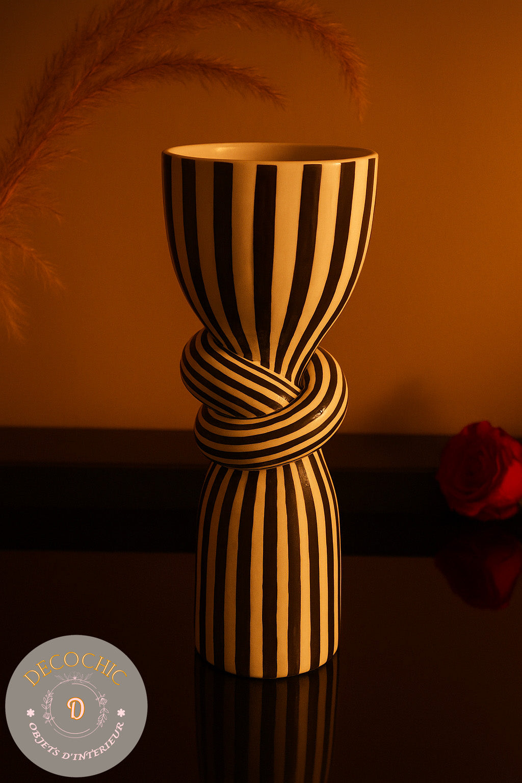 Bougeoir Elégant "Rayures et Nœud"